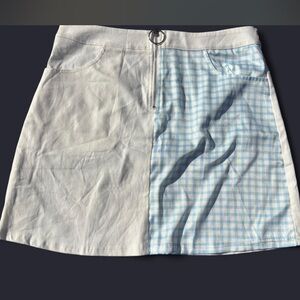 White & Light Blue Gingham Two-Tone Mini Skirt